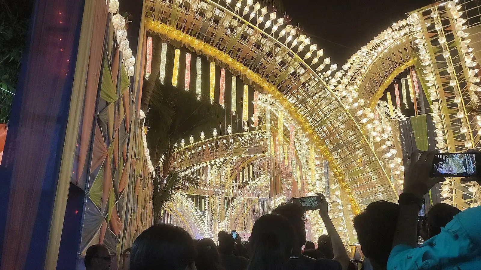 Festival lights at a Durga Puja pandal gate